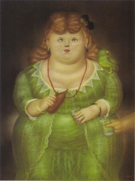 Fernando Botero Werke - Frau mit einem Papagei Fernando Botero